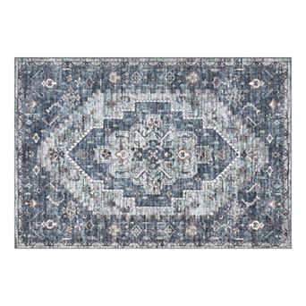 Washable Area Rug Vintage Oriental Medallion Floor Cover Living Room Foldable Thin Rug