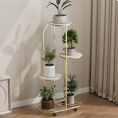 ANIXOL Four Tier Metal Corner Plant Stand with Wheels
