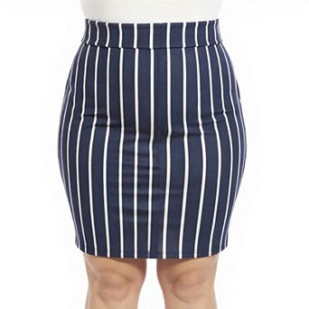 Plus Size 24Seven Comfort Apparel Essential Striped Elastic Waist Pencil Skirt