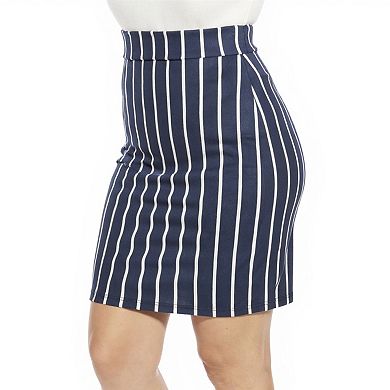 Plus Size 24Seven Comfort Apparel Essential Striped Elastic Waist Pencil Skirt