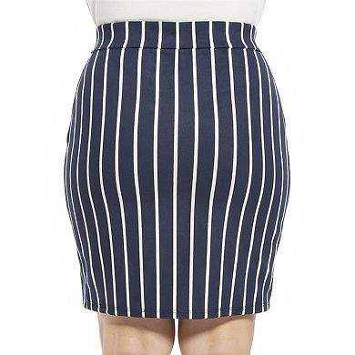 Plus Size 24Seven Comfort Apparel Essential Striped Elastic Waist Pencil Skirt
