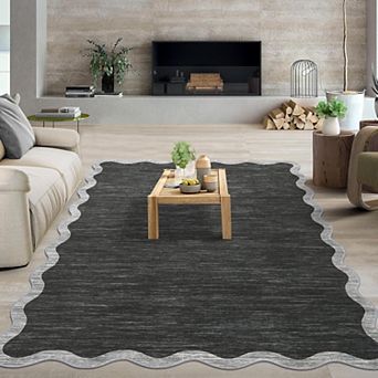 Scalloped Washable Area Rug - Modern Non Slip Low Pile Carpet for Living Room Bedroom