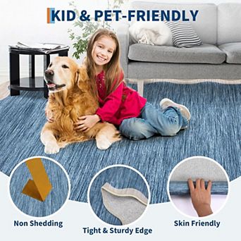 Scalloped Washable Area Rug - Modern Non Slip Low Pile Carpet for Living Room Bedroom