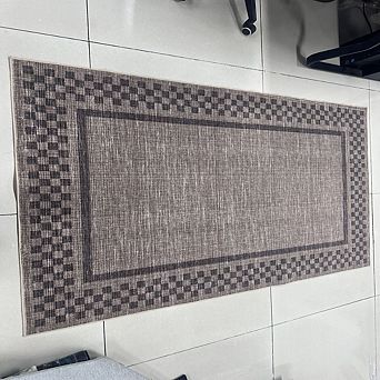 Woven Border Indoor Area Rug, Classic Checkerboard Design, Soft and Dense Pile