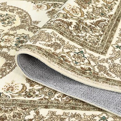 Washable Boho Floral Medallion Area Rug, Non-Slip Soft Low-Pile Printed Carpet