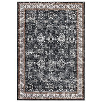 Washable Vintage Area Rug, Dark Wood, Stain-Resistant, Non-Slip, Machine Washable Rugs