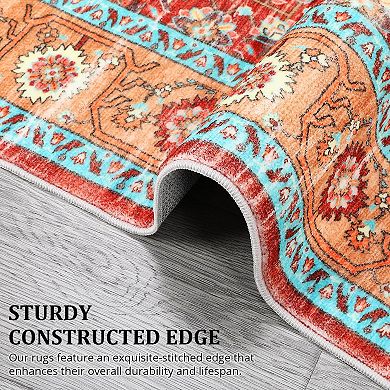 Washable Foldable Persian Rug - High Density 100 Polyester Carpet for Bedroom Decor, Multi