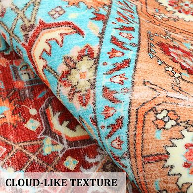 Washable Foldable Persian Rug - High Density 100 Polyester Carpet for Bedroom Decor, Multi