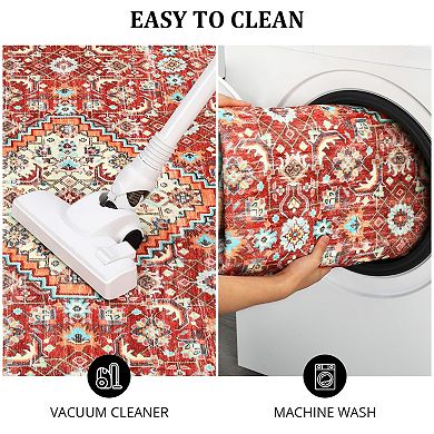 Washable Foldable Persian Rug - High Density 100 Polyester Carpet for Bedroom Decor, Multi