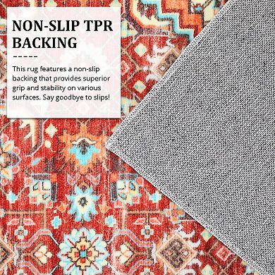 Washable Foldable Persian Rug - High Density 100 Polyester Carpet for Bedroom Decor, Multi