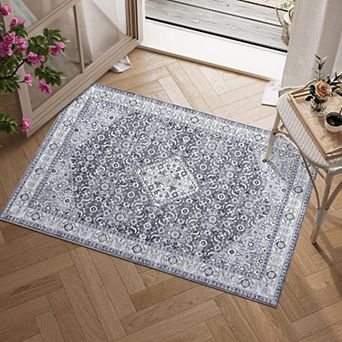 Washable Foldable Persian Rug - High Density 100 Polyester Carpet for Bedroom Decor, Multi