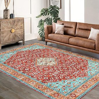 Washable Foldable Persian Rug - High Density 100 Polyester Carpet for Bedroom Decor, Multi
