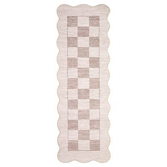 Geometric Wave Checkerboard Pattern, Soft Shaggy Floor Carpet, Non-Slip Washable