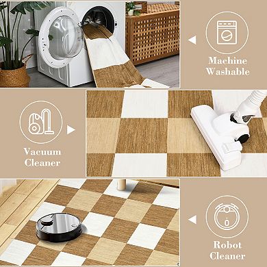 Plaid Rug, Washable Rugs, Navy Grey & Cream Checkered Rug, Indoor Check Large Area Rugs