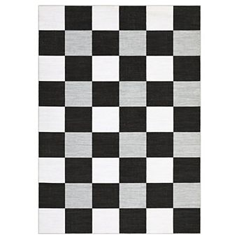 Plaid Rug, Washable Rugs, Navy Grey & Cream Checkered Rug, Indoor Check Large Area Rugs