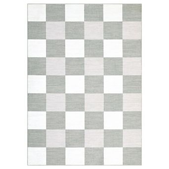 Plaid Rug, Washable Rugs, Navy Grey & Cream Checkered Rug, Indoor Check Large Area Rugs
