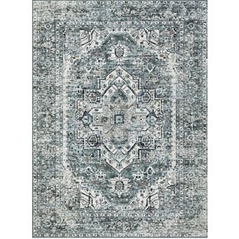 Large Washable Rug Non Slip Ultra-Thin Indoor Carpet Vintage Medallion Living Room Rug