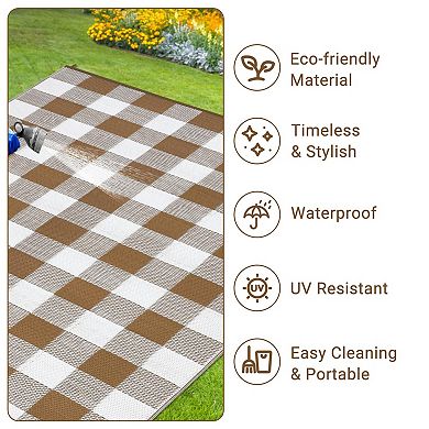 Reversible Waterproof Outdoor Rug - Easy Clean Sunproof Patio Carpet for Deck Balcony Picnic Beach
