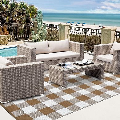 Reversible Waterproof Outdoor Rug - Easy Clean Sunproof Patio Carpet for Deck Balcony Picnic Beach