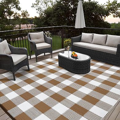 Reversible Waterproof Outdoor Rug - Easy Clean Sunproof Patio Carpet for Deck Balcony Picnic Beach