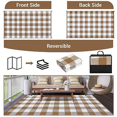 Reversible Waterproof Outdoor Rug - Easy Clean Sunproof Patio Carpet for Deck Balcony Picnic Beach