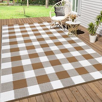 Reversible Waterproof Outdoor Rug - Easy Clean Sunproof Patio Carpet for Deck Balcony Picnic Beach