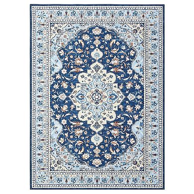 Vintage Floral Washable Rug - Ultra Thin Stain Resistant Non Slip Carpet for Bedroom