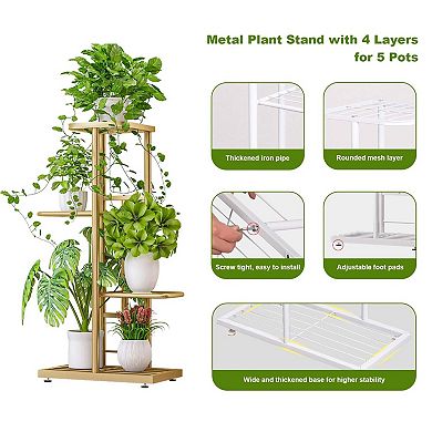 ANIXOL 4-Tier Corner Metal Plant Stand for 5 Pots