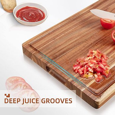 ANIXOL Acacia Wood Cutting Board with Juice Groove and Side Handles