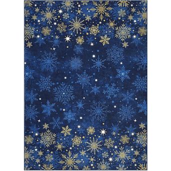 Christmas Snowflake Washable Rug - Non Slip Soft Low Pile Carpet for Holiday Living Room