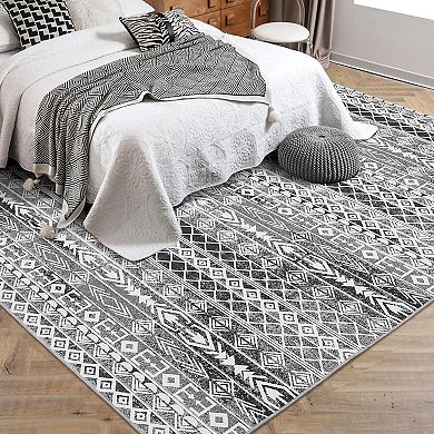 Moroccan Geometric Area Rug - Machine Washable, Easy-Cleaning, Non-Shedding, Stain Resistant