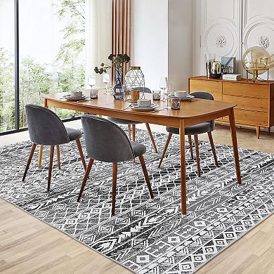Moroccan Geometric Area Rug - Machine Washable, Easy-Cleaning, Non-Shedding, Stain Resistant