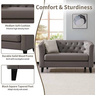 Leather Button Tufted Loveseat Sofa