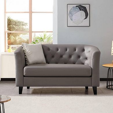 Leather Button Tufted Loveseat Sofa