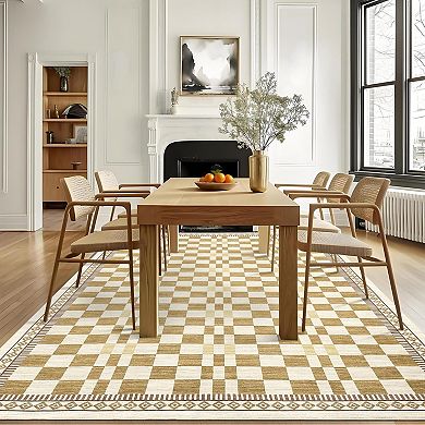Washable Rug Checkered Area Rugs Non Slip Rug for Living Room