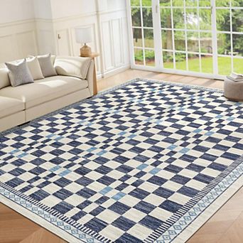Washable Rug Checkered Area Rugs Non Slip Rug for Living Room