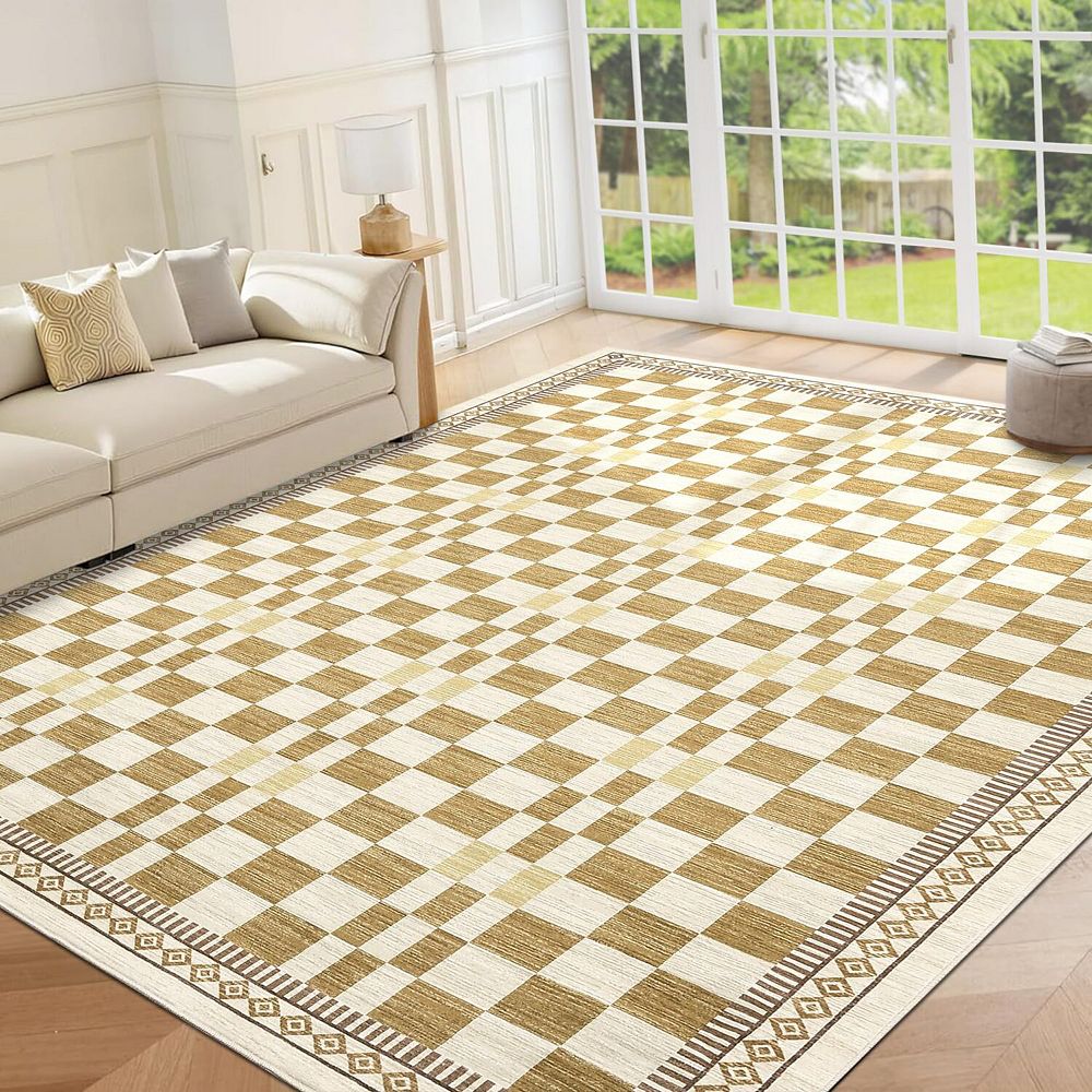 Washable Rug Checkered Area Rugs Non Slip Rug for Living Room