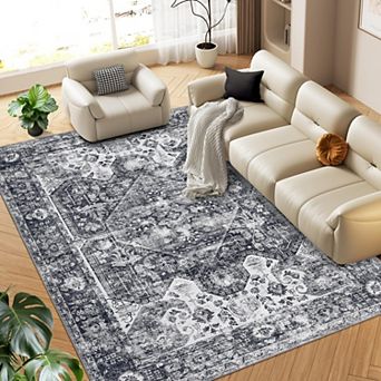 Reversible Outdoor Waterproof Rug - Oriental Medallion Patio Carpet for Deck Backyard and RV