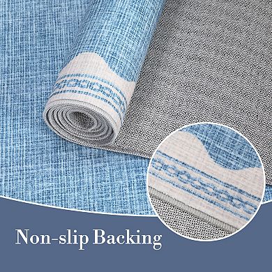 Scalloped Jute Area Rug, Washable Soft Low Pile, Non Slip Foldable Rug