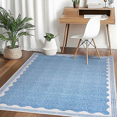 Scalloped Jute Area Rug, Washable Soft Low Pile, Non Slip Foldable Rug