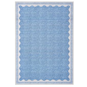 Scalloped Jute Area Rug, Washable Soft Low Pile, Non Slip Foldable Rug