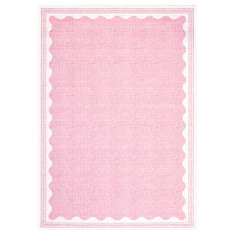 Scalloped Jute Area Rug, Washable Soft Low Pile, Non Slip Foldable Rug