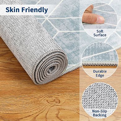 Washable Living Room Rugs, Non Slip Ultra Thin Low Pile Floor Carpet for Dining Room