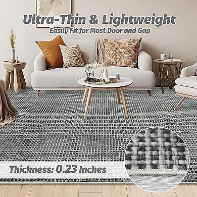 Washable Area Rug, Ultra Thin, Boho Waffle Print, Indoor Rug