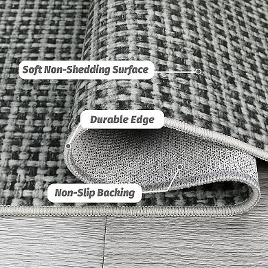 Washable Area Rug, Ultra Thin, Boho Waffle Print, Indoor Rug