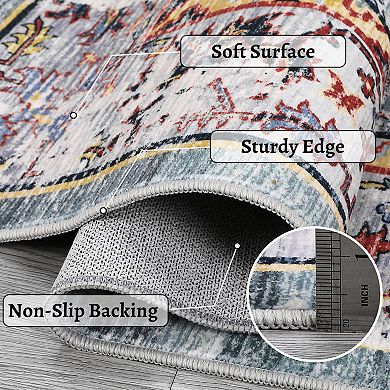 Washable Area Rug, Vintage Floral Distressed Rugs, Non-Slip