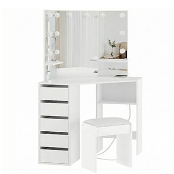 ANIXOL Vanity Desk with Mirror, Lights and Storage