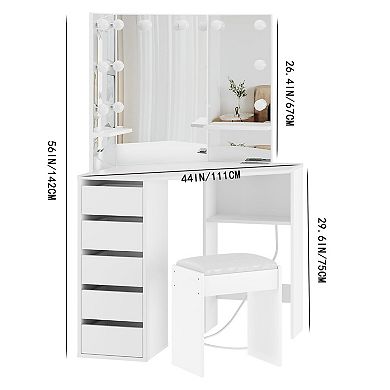 ANIXOL Vanity Desk with Mirror, Lights and Storage
