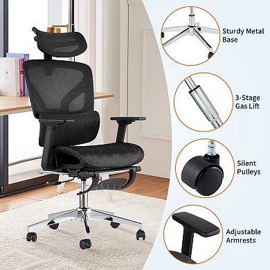 ANIXOL Ergonomic Mesh Office Chair with Footrest, 4D Armrests & Dynamic Lumbar