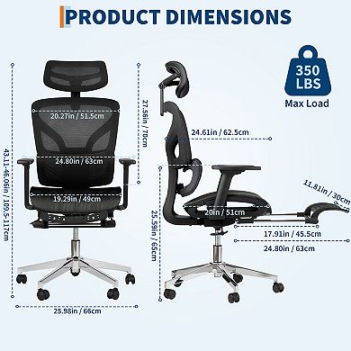 ANIXOL Ergonomic Mesh Office Chair with Footrest, 4D Armrests & Dynamic Lumbar